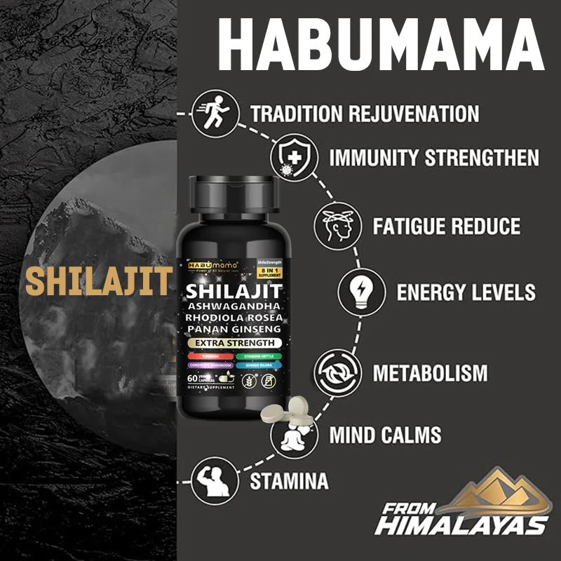 8 in 1 Shilajit Ashwagandha Panax Ginseng Turmeric Capsules Natural Pure Ingredient Supplement ginseng capsules