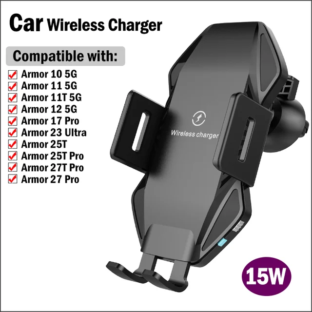 15W Fast Car Wireless Charging Stand for Ulefone Armor 25T 27T Pro/27 Pro/17 Pro/23 Ultra/11 12 Rugged Phone Holder Car-Charger