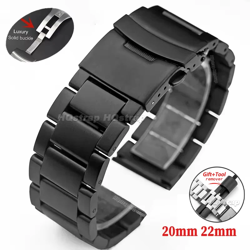 Elegant Metal Watch Strap with Double Press Folding Buckle - Universal Replacement Wristband in Black and Silver, Includes Tool