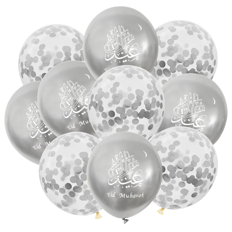 10pcs Eid Mubarak Chrome Balloons Confetti Latex Ballon Ramadan Kareem Eid Party Decoration Muslim Islamic Festival Supplies