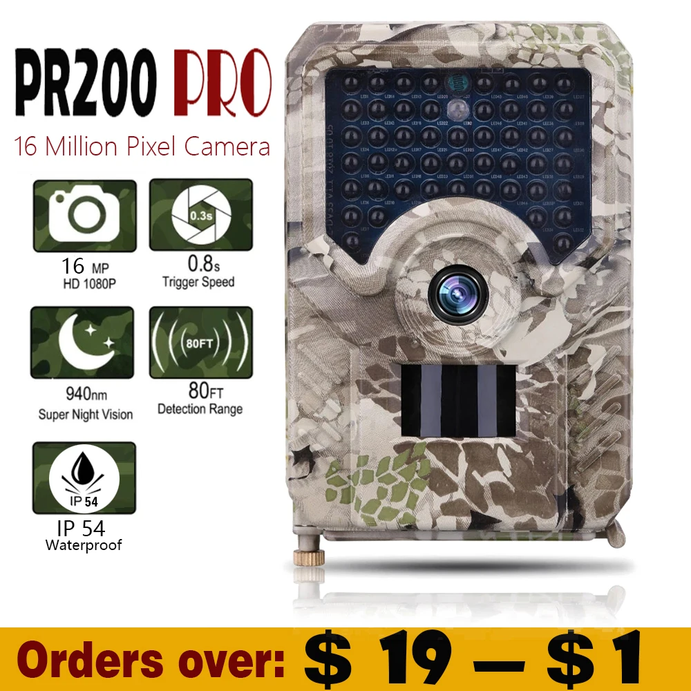 16MP PR200 PRO Trail Camera 49PCS 940nm Ir Led Hunting Camera Ip54 Waterproof Wildlife Night Vision Photo Trap Scouts