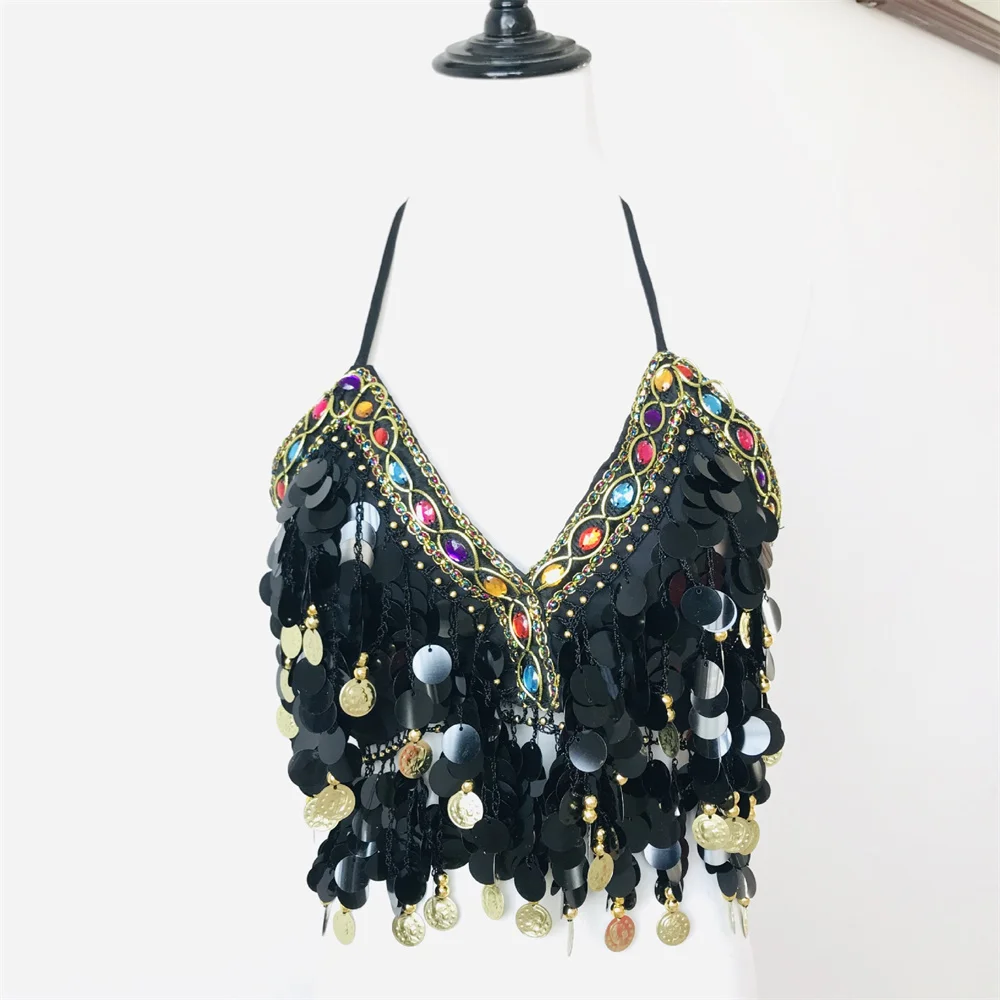 Belly Dance Bra Top Belly Dance Top Bra Color Diamond Bra Causeway Piece Hanging Coin Bra Women's Belly Dance Top