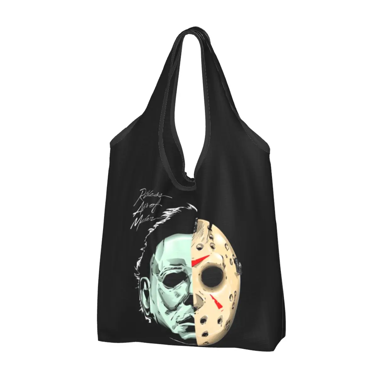 

Reusable Jason Voorhees Michael Myers Ruthless Acts Of Murder Shopping Bags for Groceries Foldable Grocery Bag Large Tote Bags
