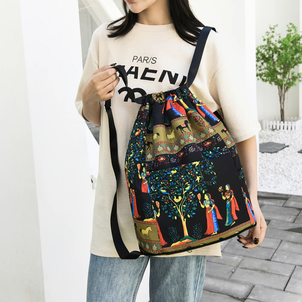 드로스트링 캐주얼 배낭 접이식 남녀공용 스포츠 체육관 자루, 건식 습식 분리, 노트북 책용 지퍼 핸들 포함, 다기능