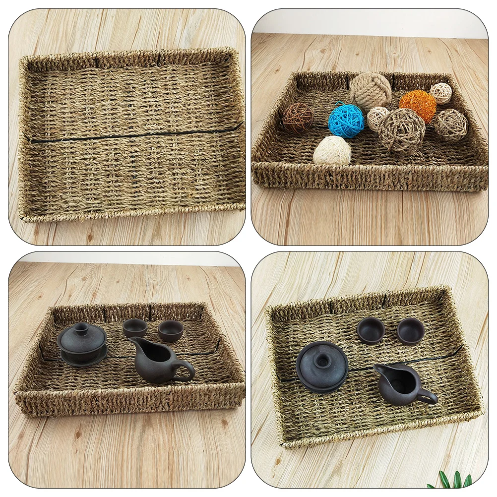 

Wicker Baskets Rectangular Woven Storage Basket Tray Home Organizer Basket Container for Home Bathroom Closet Drawer Cupboards