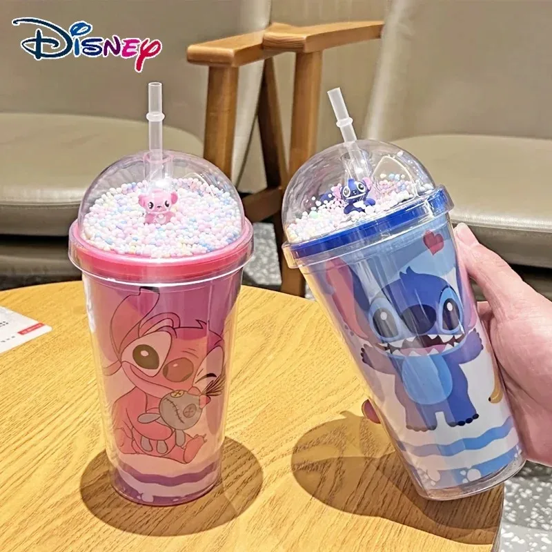 

Lilo & Stitch 450ML cartoon water cup Disney Original anime Stitch Double Layer Plastic Portable kettle boys girls birthday gift
