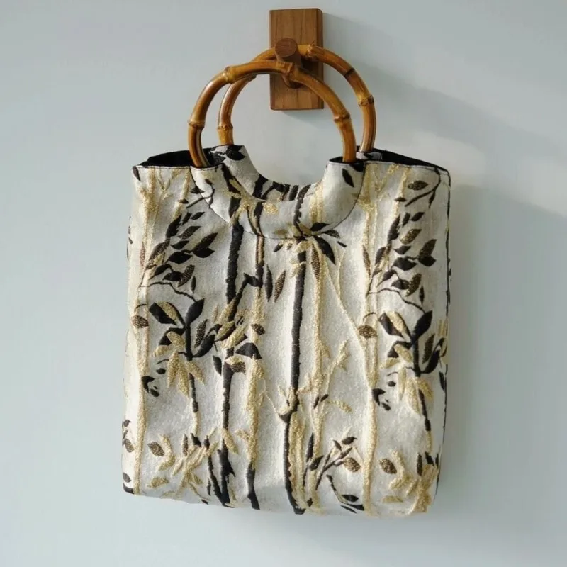 JIAERDI New Chinese Style Ink Hand Bag Purse Women Fairycore Handle Embroidery Purse Female Summer Bamboo Knot Handbag Wallet