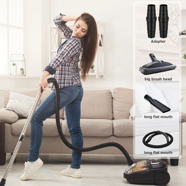 Vacuum Horse Hair Brush With 2 Hose Adapters - Soft Bristle Attachment For Most 1-1/4" Round Vacuum Hoses