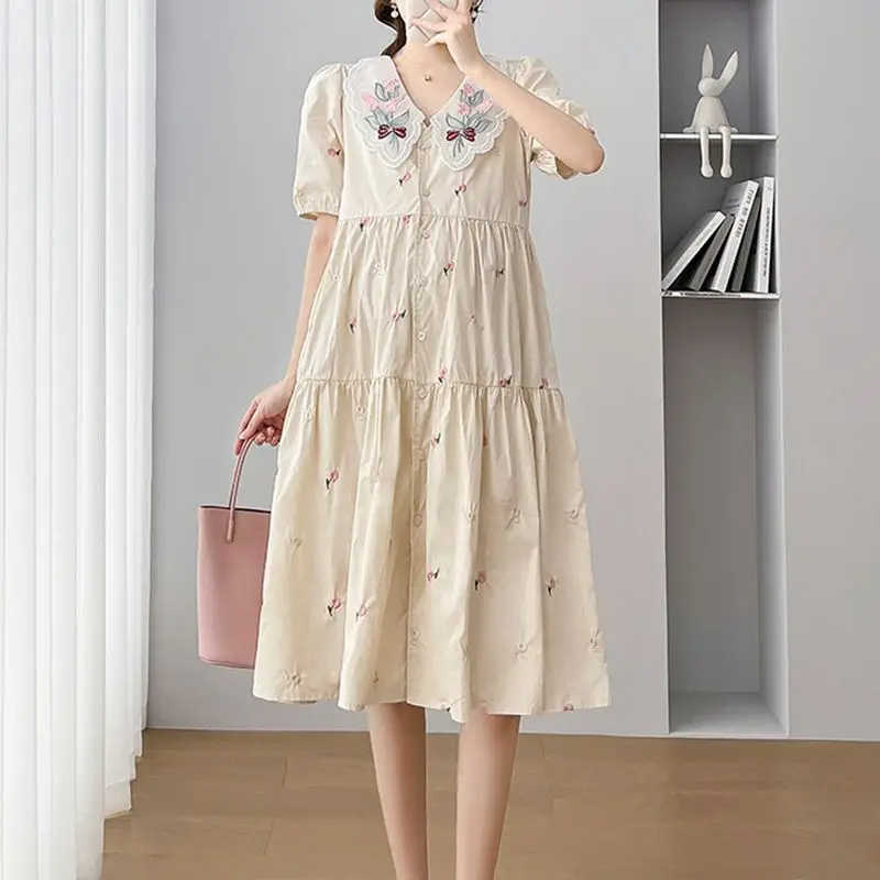 

Maternity Summer Dresses Fashion Embroidery Sweet Breastfeeding Loose Pregnancy Dress 2023 Clothes For Pregnant Women Dress