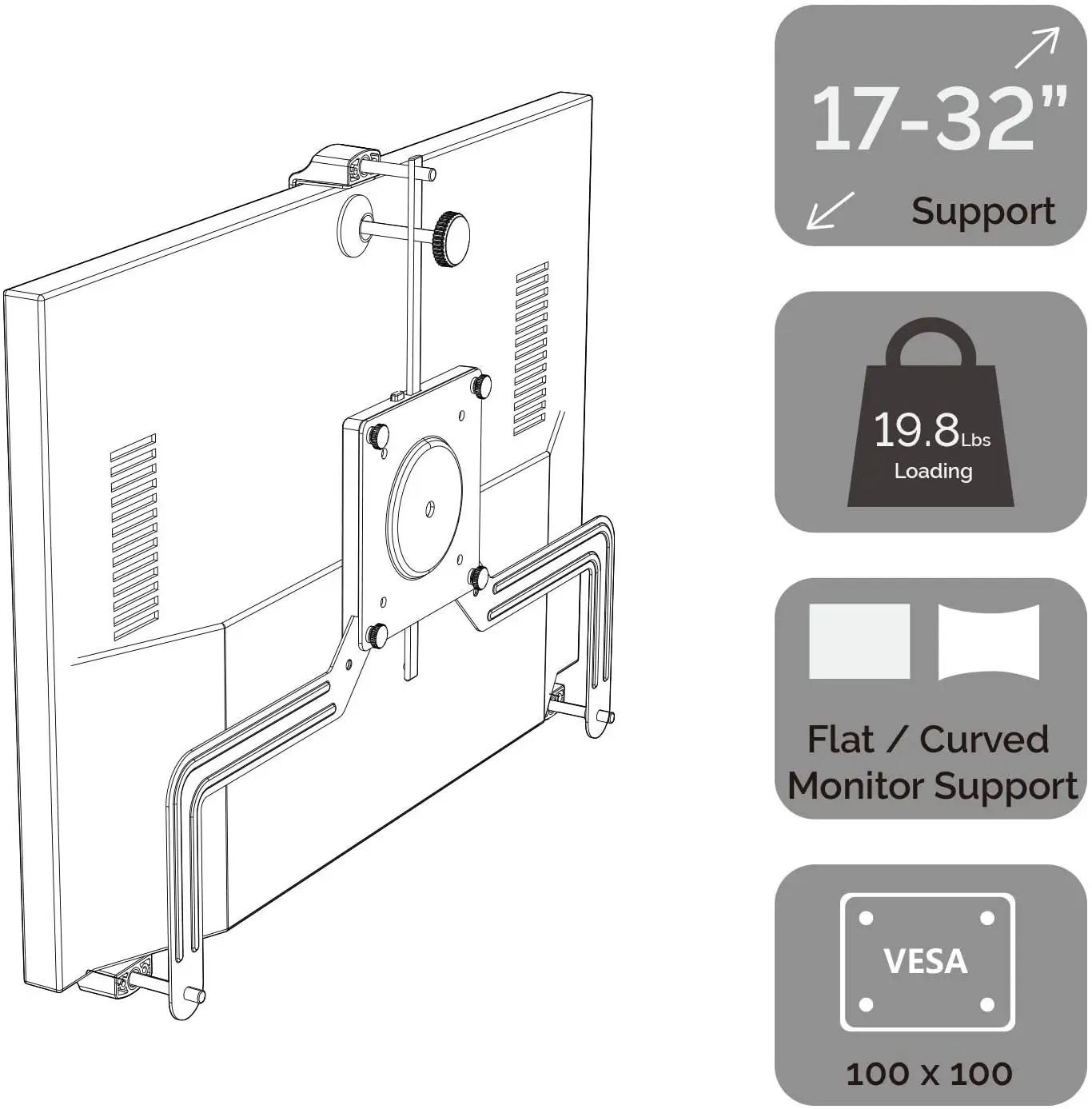 17-32 Inch Desktop LED LCD Monitor Holder Arm Extension VESA Adapter Fixing  Fixed Bracket Display Bracket No Mounting Hole