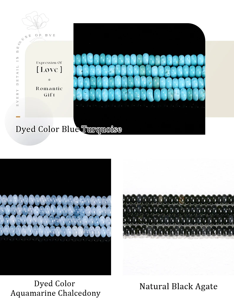 4x2mm Naturstein Rosa Quarz Türkis Hellblau Schlangenhaut Stein Abacus Spacer Perle für Schmuckherstellung Halskette Armband – Detail 20