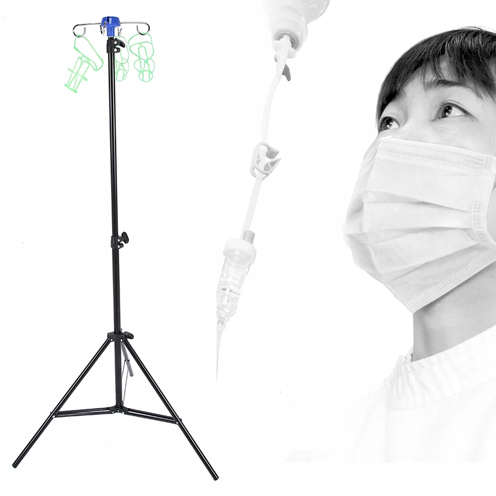 Portable IV Pole Drip Bag Stand Height Adjustable Foldable IV Pole 4 Hooks 3 Legs Aluminum Alloy for Hospitals Clinics 2