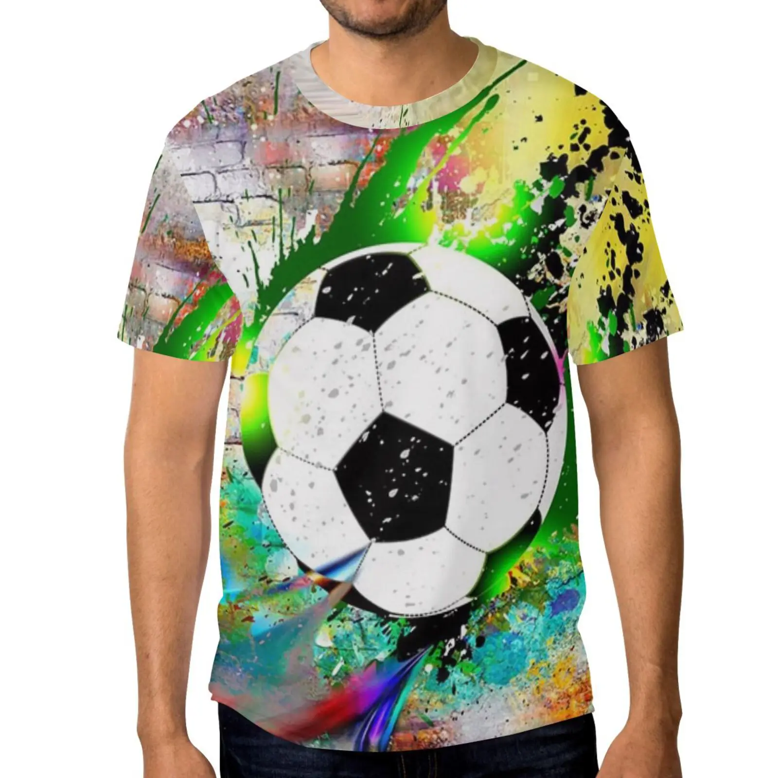 

Футболка мужская с принтом футбола, повседневная короткая модная футболка с круглым вырезом в стиле хип-хоп, новинка 2024