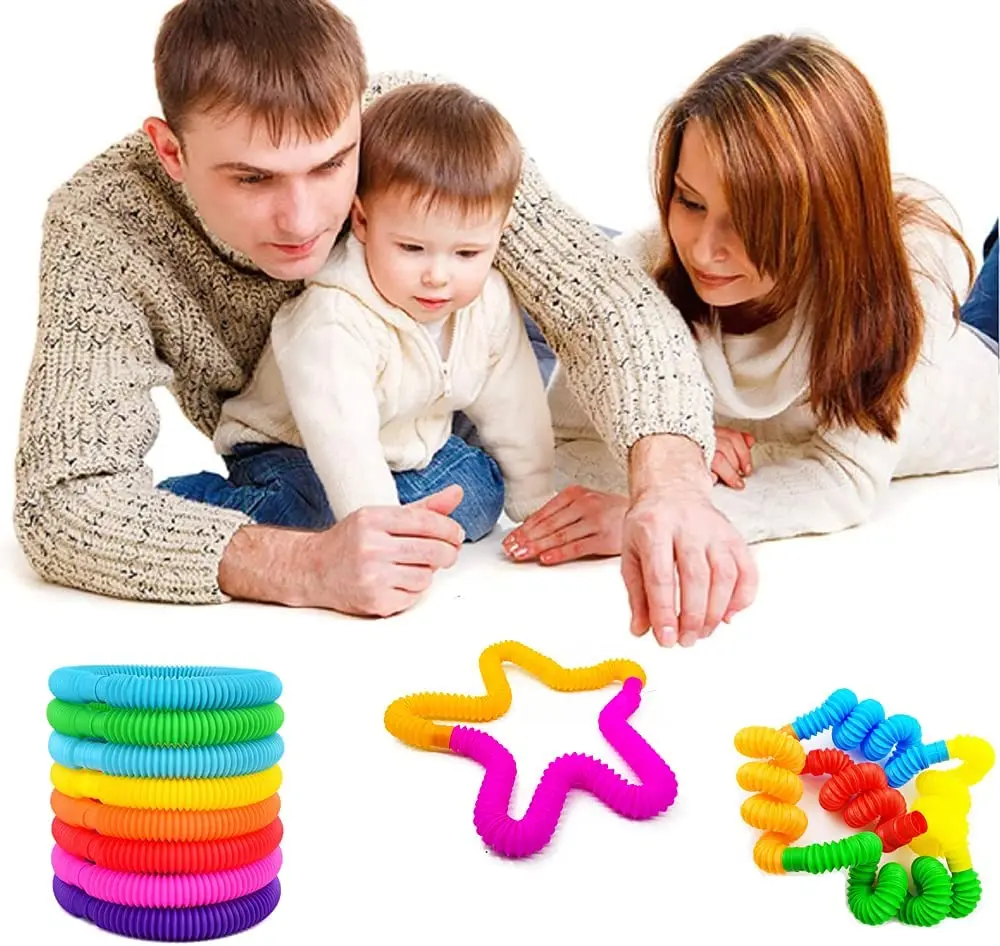 

8PCS Colorful Pop Tubes Fidget Toys Children's Educational Toys Sensory Stress Anxiety for Learning Toy Toddlers Stretch Tube