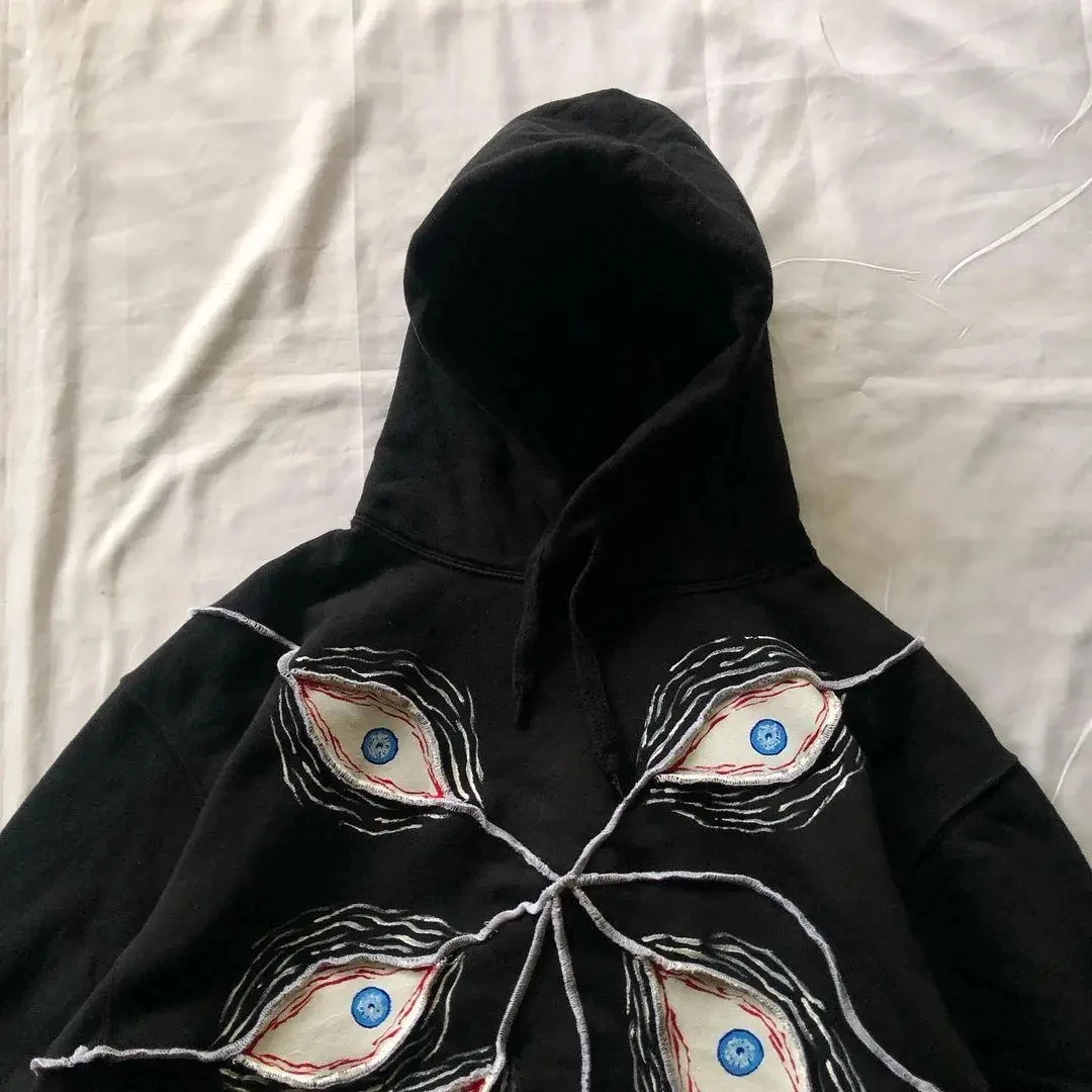 Y2K Streetwear Hoodie Hip Hop Eye Pattern Patch Super Dalian