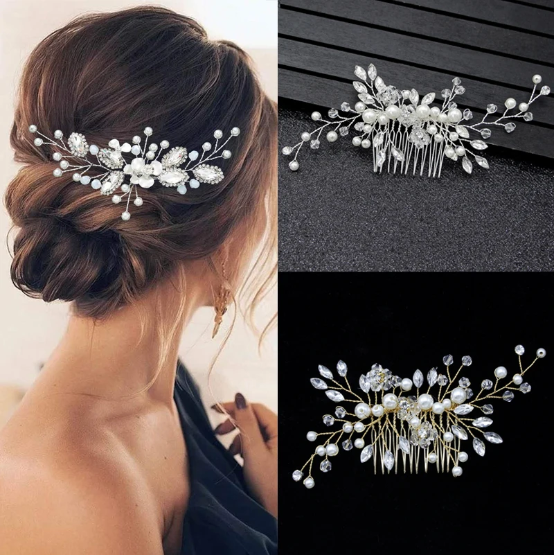 Crown Floral Crystal Pearl Jewelry Headdress Wedding Bride Handmade Hairpin Headband Hair Accessories Hair Ornaments