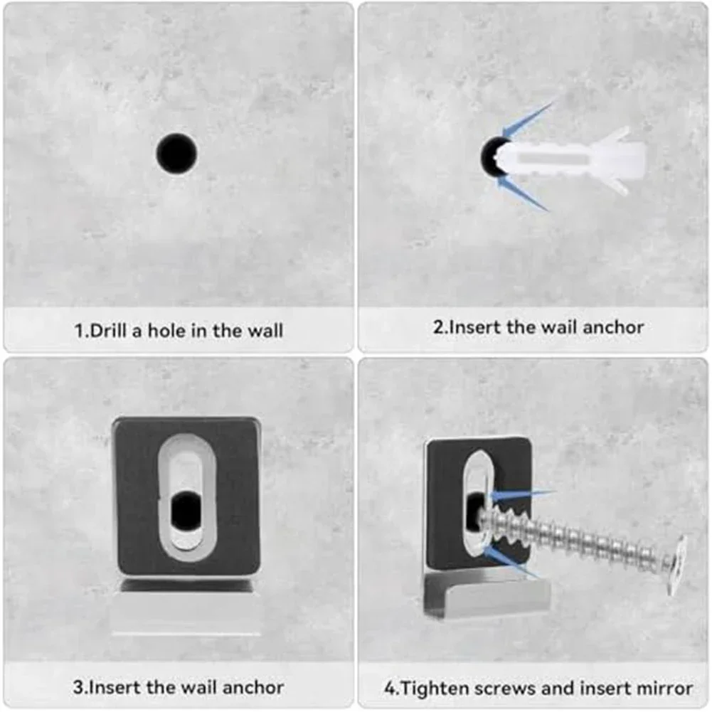 Mirror Fixing Kit 4pcs Wall Glass Mirror Clips Clamp Frameless Bathroom Mirror Glass Wall Mounting Hardware With Screws Holder