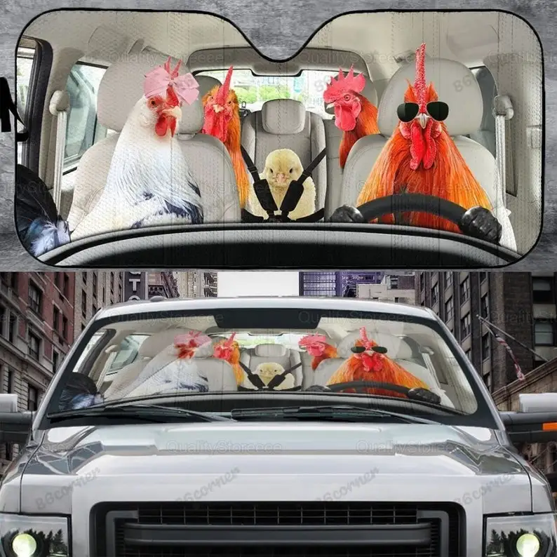 

Chicken Driving Car Sunshade, Funny Chicken Car Sunshade, Rooster Car Sunshade, Chicken Love, Sunshades For Cars