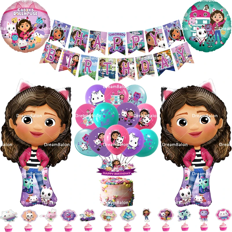 Gabby Dollhouse Cats Theme Latex Balloons Kids Happy Birthday Party ...