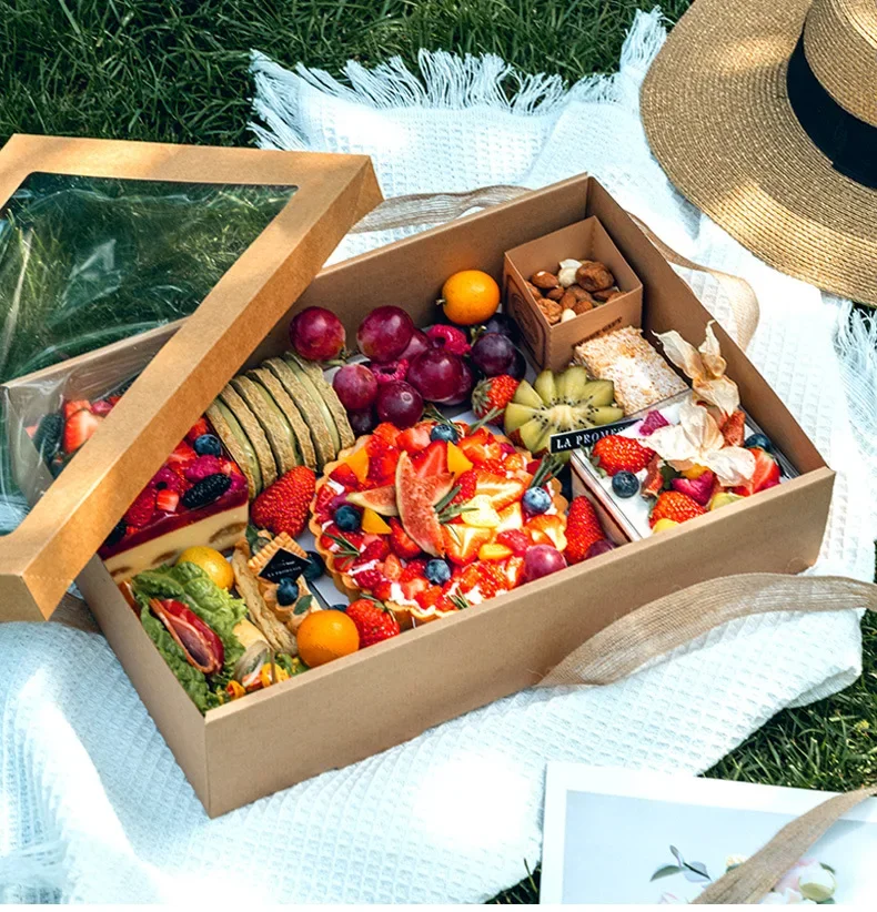 Kraft papier Nachmittags tee Picknick box Frühlings ausflug Essen Tiramisu Box Bento Verpackungs box Weihnachts geschenk boxen Fenster Display Box – Detail 23