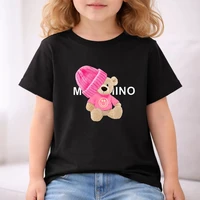 Ensemble t-shirt et short décontracté pour enfants, imprimé petit ours, col rond, manches courtes, 2 pièces, été 5