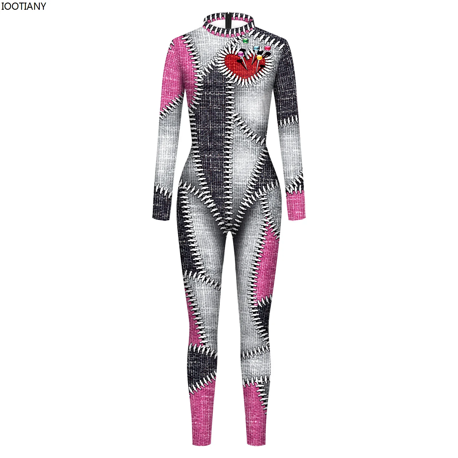 

Halloween Women Sexy Patchwork Clown Cosplay Jumpsuit Adult Voodoo Doll Fancy Bodysuit Party Rave Outfit Aerial Yoga Zentai Suit