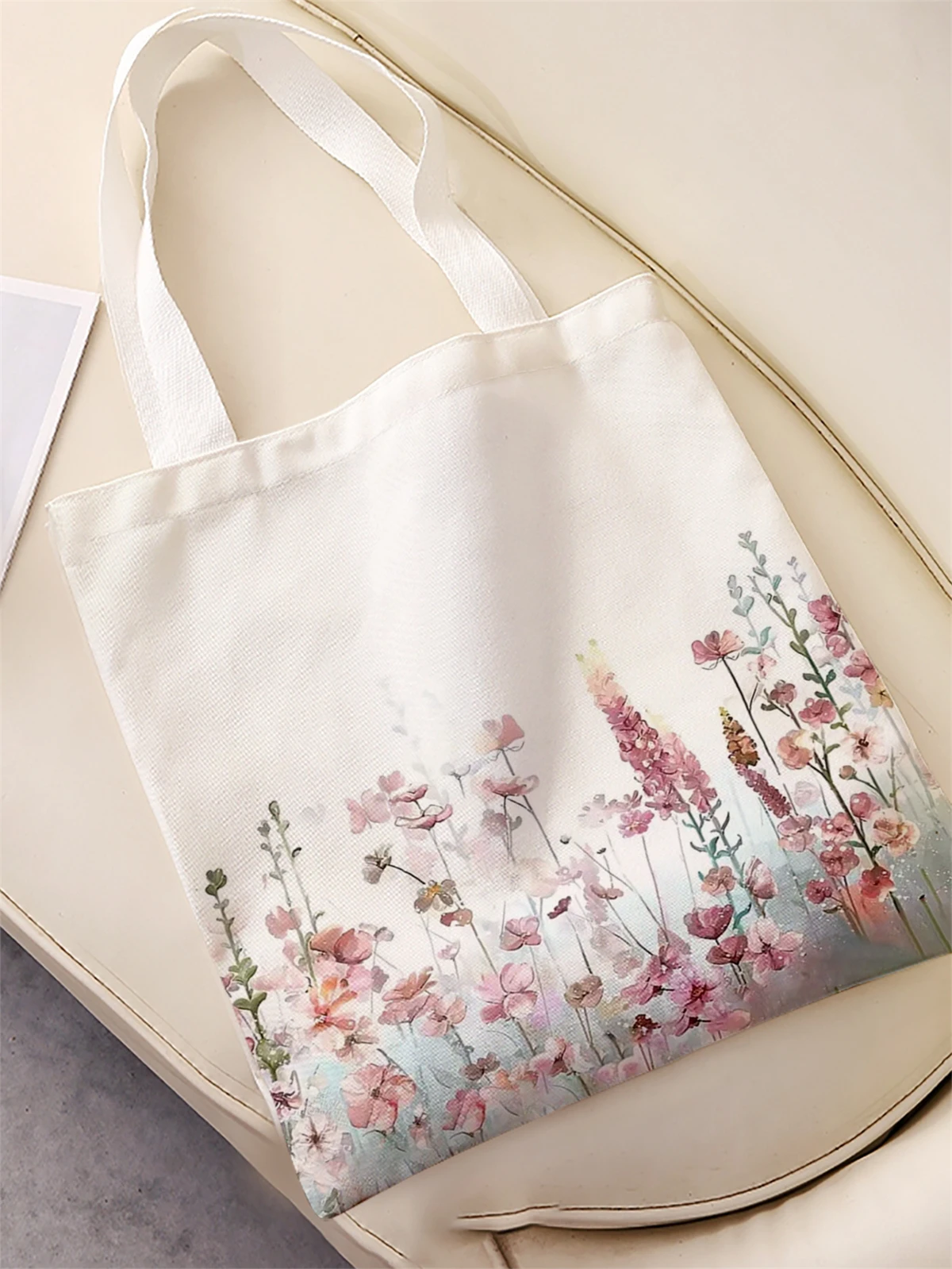 Flower pattern printed casual handbag, reusable fashionable backpack, multifunctional handbag, canvas shopping bag