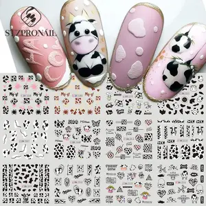 Cute Cartoon Cow Nail Art Sticker Decals 5d - Temu