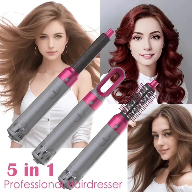 Multifunctional 5-in-1 Hot Air Comb Multi-head Automatic Hair Curler Blowing Comb Straightening Comb Hair Dryer Curling Iron