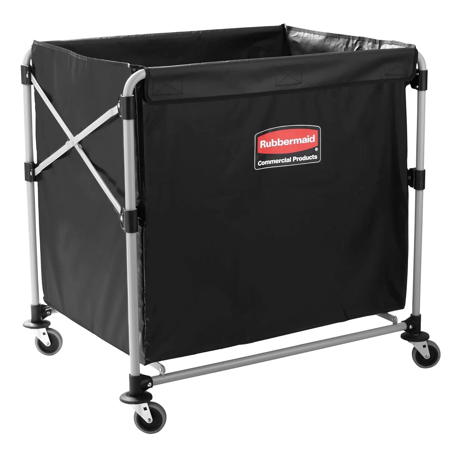 Commercial Products, Collapsible X Cart, Black, Steel 8 Bushel Bin, Commercial Laundry Cart with Wheels for Hotel/Nursing Home/H