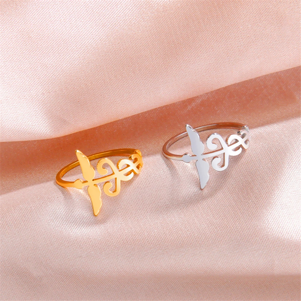 Cooltime Caduceus Ring für Männer Doppels ch langen Engels flügel Zepter Edelstahl Ring für Frauen alten griechischen Reichtum Schmuck – Detail 5