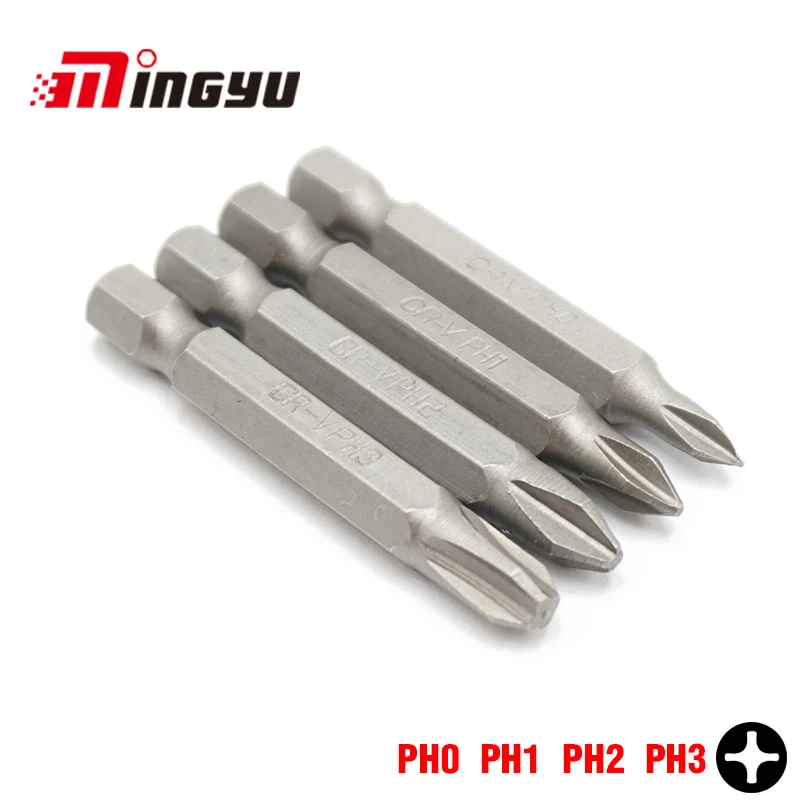 

4Pcs 50mm Long Phillips Electric Screwdriver Bit Set Household Repair Tools 1/4" Hex Shank PH0 PH1 PH2 PH3 Screw Diver Bits