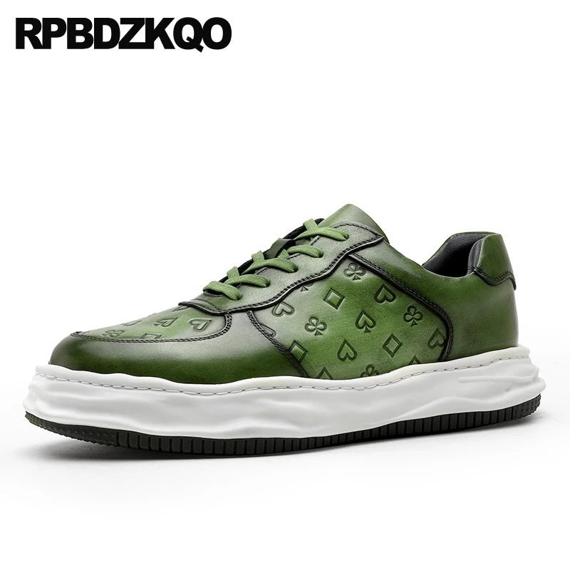 

Flats Creepers Trainers Men Casual Shoes Hot Sale Skate Sneakers Green Genuine Leather Brand Platform Elevator Large Size Italy