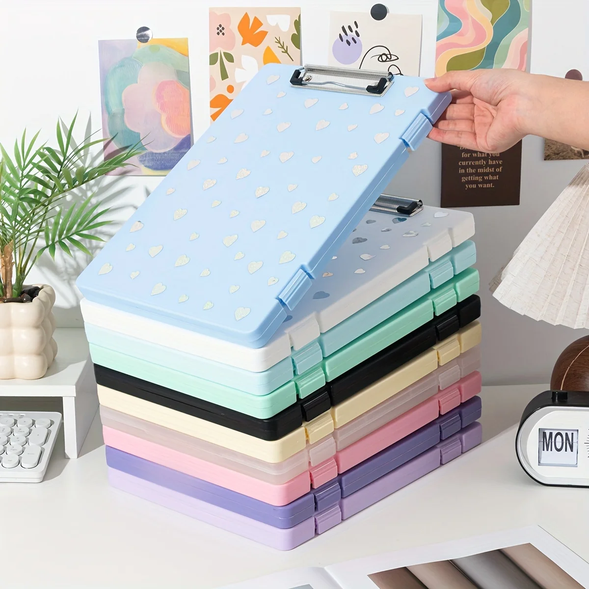 Multifunctional File Folder with Clipboard Waterproof File Organiser Box Plastic Writing Pad for Student Teacher School