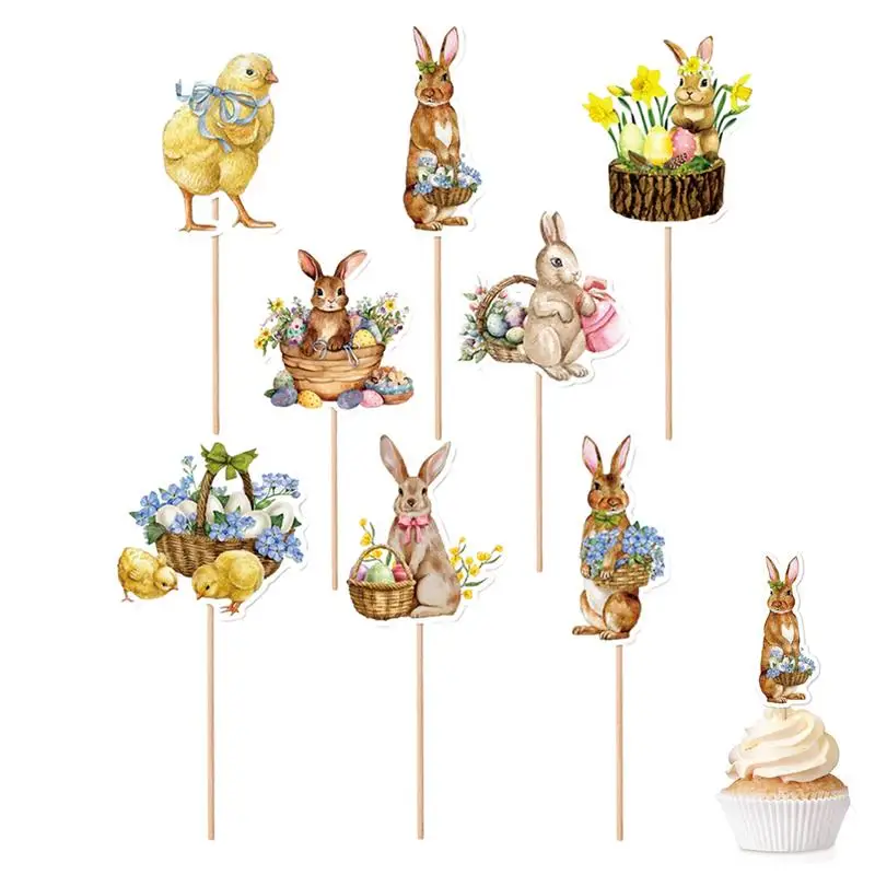 

8pcs Easter Cupcake Toppers Cupcake Bunny Topper Paper Pick Vivid Cake Toppers Spring Party Supplies For Photo Booth Background