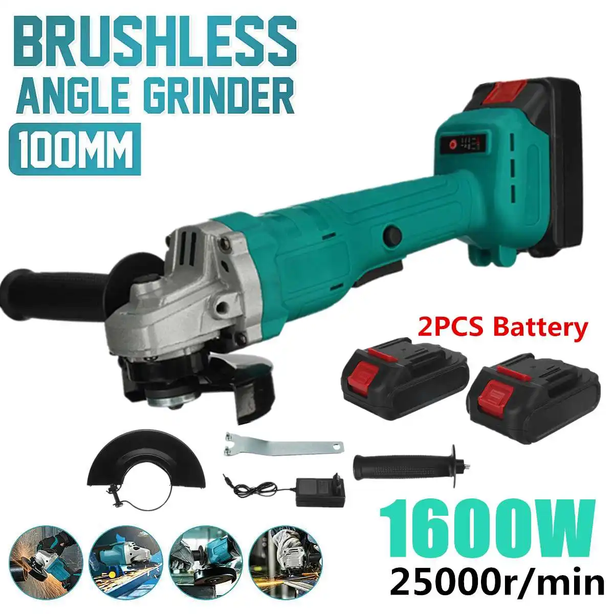 

1600W Rechargeable Angle Grinder 100mm Electric Impact Grinder For Makita 18V Battery Power Tools Polisher Cutting Machine