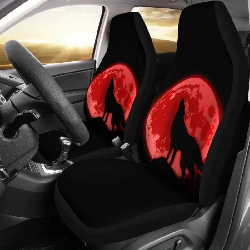 

Wolf Howling Red Moon Car Covers,Pack of 2 Universal Front Seat Protective Cover