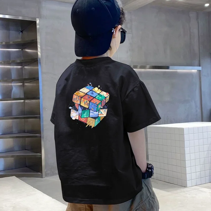 thumbnail image 1 of Camiseta de verano para niños, camiseta informal de cuello redondo, transpirable, fina, Media manga, versátil, holgada, 2023, 1 of 4