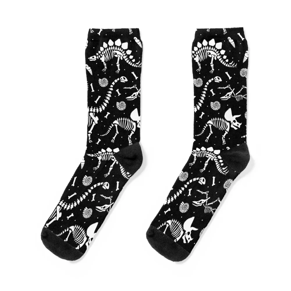 

Dinosaur Fossils - Black and White Socks bright garter fashionable Socks Woman Men's