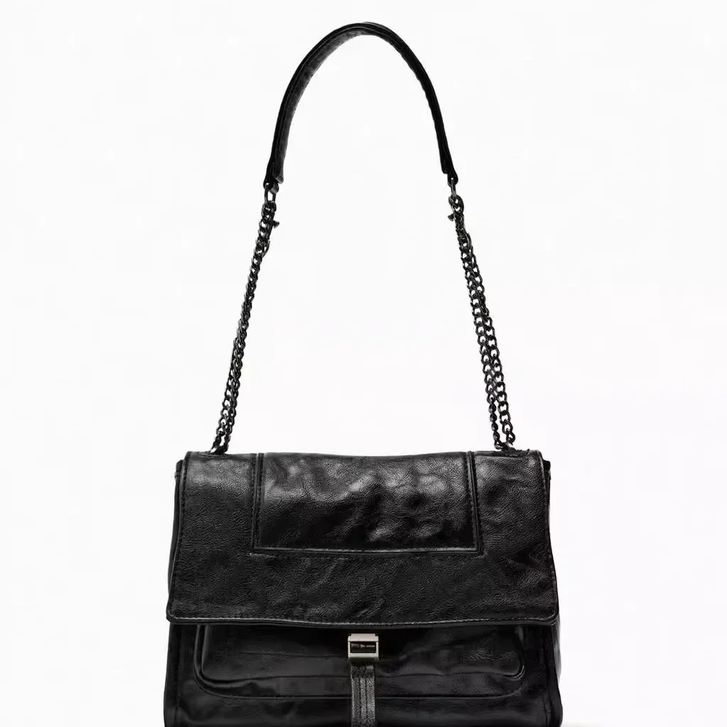 Vintage Women Shoulder Bags Designer Simple Chains Crossbody Bag Retro Big Flap Female Purses