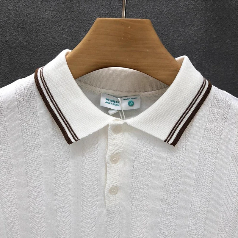 Fashionable Simple Striped Knit Polo Shirt Mens Summer Daily Leisure Breathable Knitted Tops Men Trendy Slim Short Sleeve Polos 13 S3e113f0dcecc46299b906253a7e02238V