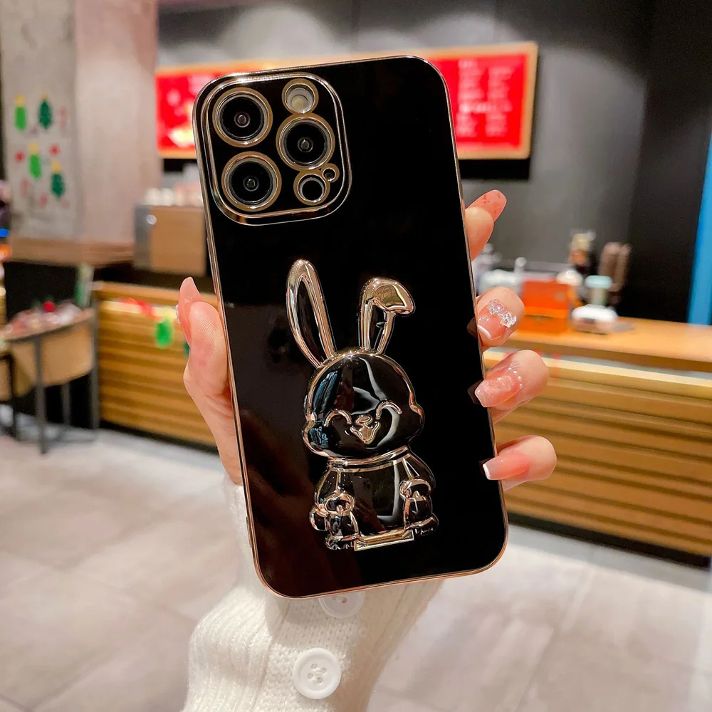 Adorable Rabbit Design Phone Holder Bracket with Plating Cover