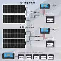 panneau solaire 500W 400W 200W 100W Kit flexibles Panneaux solaires photovoltaïques portables Câbles de connexion PV 12V 24V Module solaire pour Yacht RV, Camping, Maison, Bateau, Marine, Surface courbe - Durable, 6