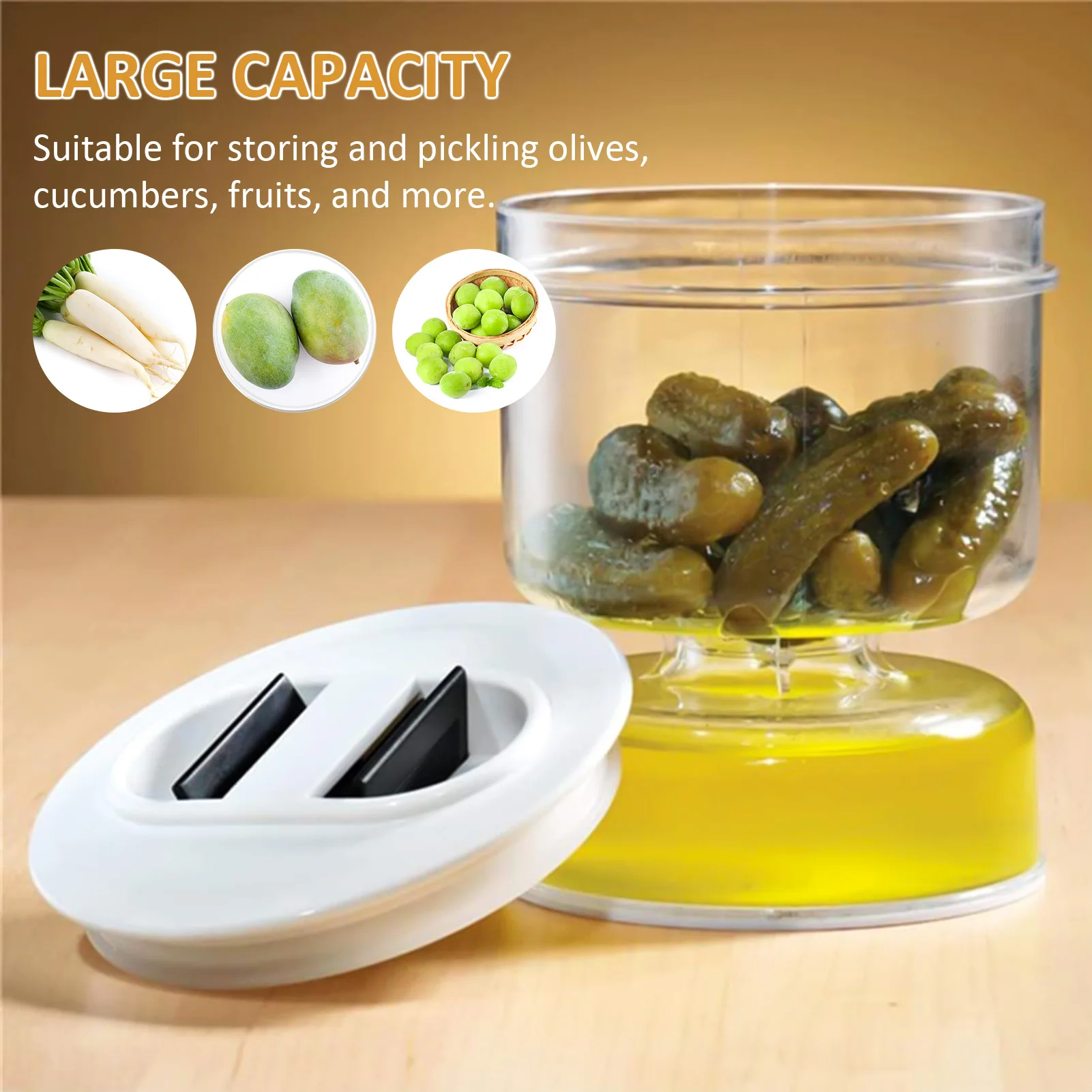 Hourglass Jar Pickle Can Wet and Dry Separator Food Storage Container Kitchen Fermentation Kit with Strainer Flip Airtight Lid 4