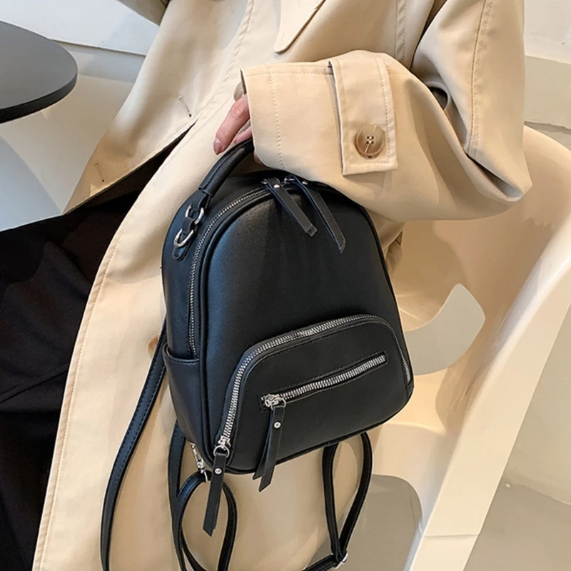 Women PU Leather Backpack with Zipper Tote Organize Supplies Household