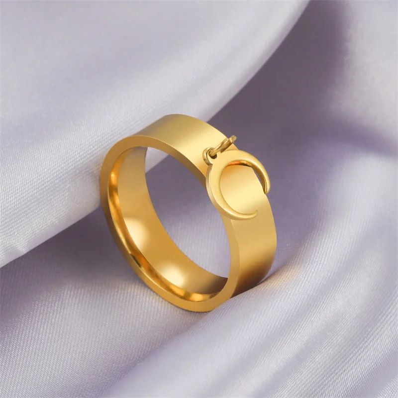 Goldfarbene minimalistische Ringe aus Edelstahl mit rundem Anhänger für Frauen, koreanische Mode, Paar-Fingerringe, 2023, Trendschmuck – Detail 38
