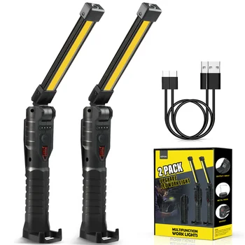 2PCS Folding Work Light COB Flashlight Magnetic Portable LED RED Work Light Lamp for Outdoor Camping USB Charging Torch Lighter 1