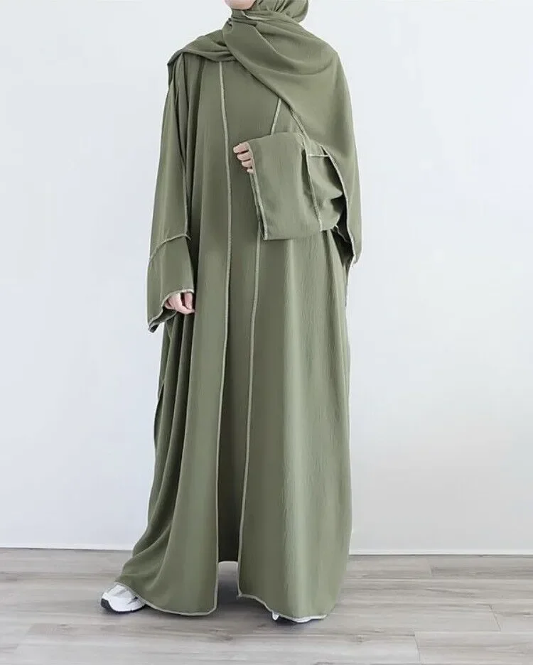 2 Piece Abaya Kimono Matching Under Hijab Dress Muslim Sets Open Abayas for Women Dubai Turkey African Islamic Clothing Kaftan