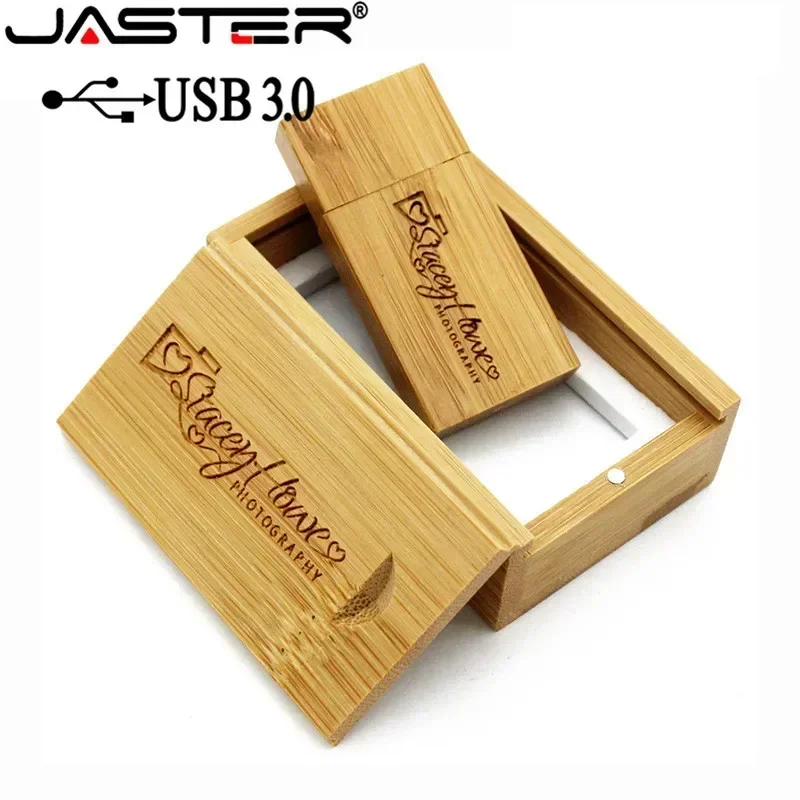 JASTER USB 3.0 Flash Drive, Wooden with Wood Box Custom Logo Memory Stick, 128GB 64GB 32GB, Wedding Photography Gift