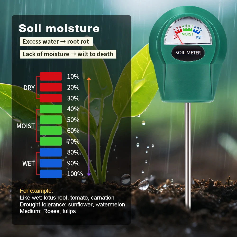 Soil Meter Soil Tester Measuring Soil Moisture/PH/Fertility Easy to Read